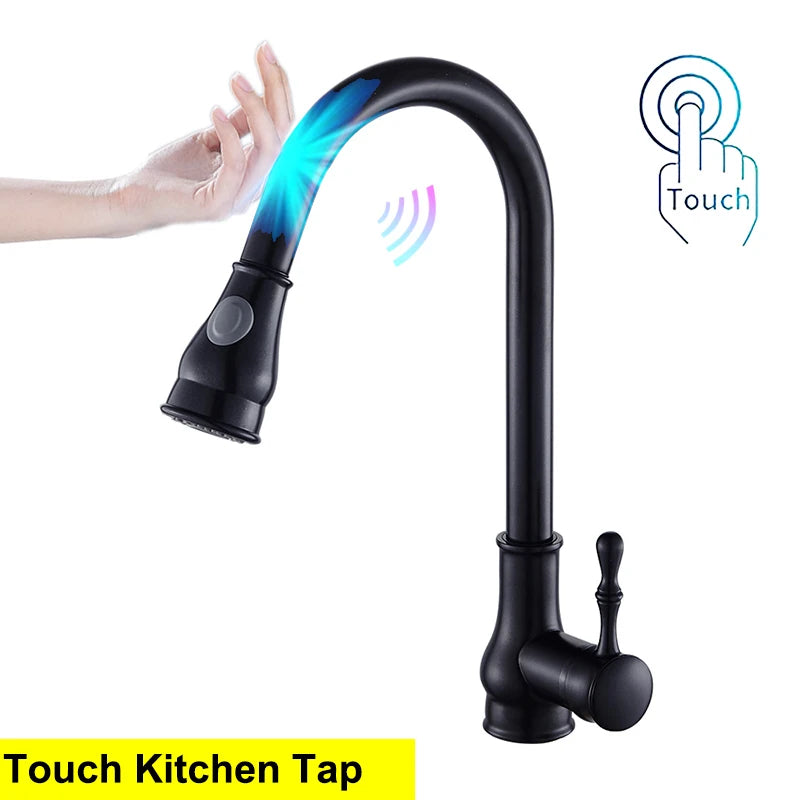 Black Touch Kitchen Faucet Pull Out Kitchen Sink Faucets Solid Brass Kitchen Mixer Tap Sensitive Sensor Touch Kitchen Faucets