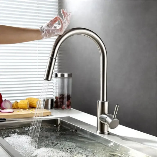 Brushed Kitchen Faucet  Smart Touch Kitchen Faucets Pull Out Kitchen Mixer Tap 304 Stainless Steel Sensor Kitchen Faucets